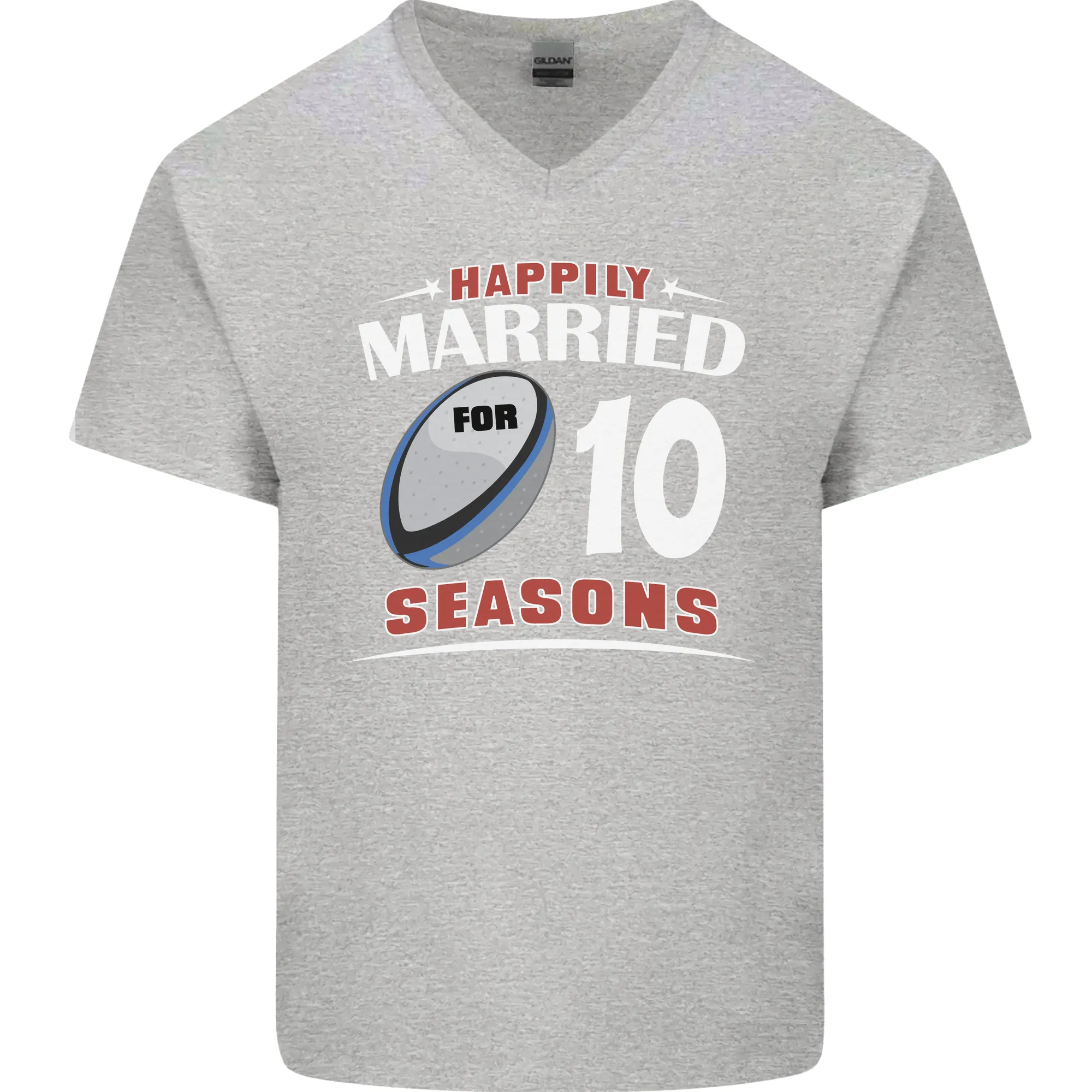 10 Year Wedding Anniversary 10th Rugby Mens V-Neck Cotton T-Shirt