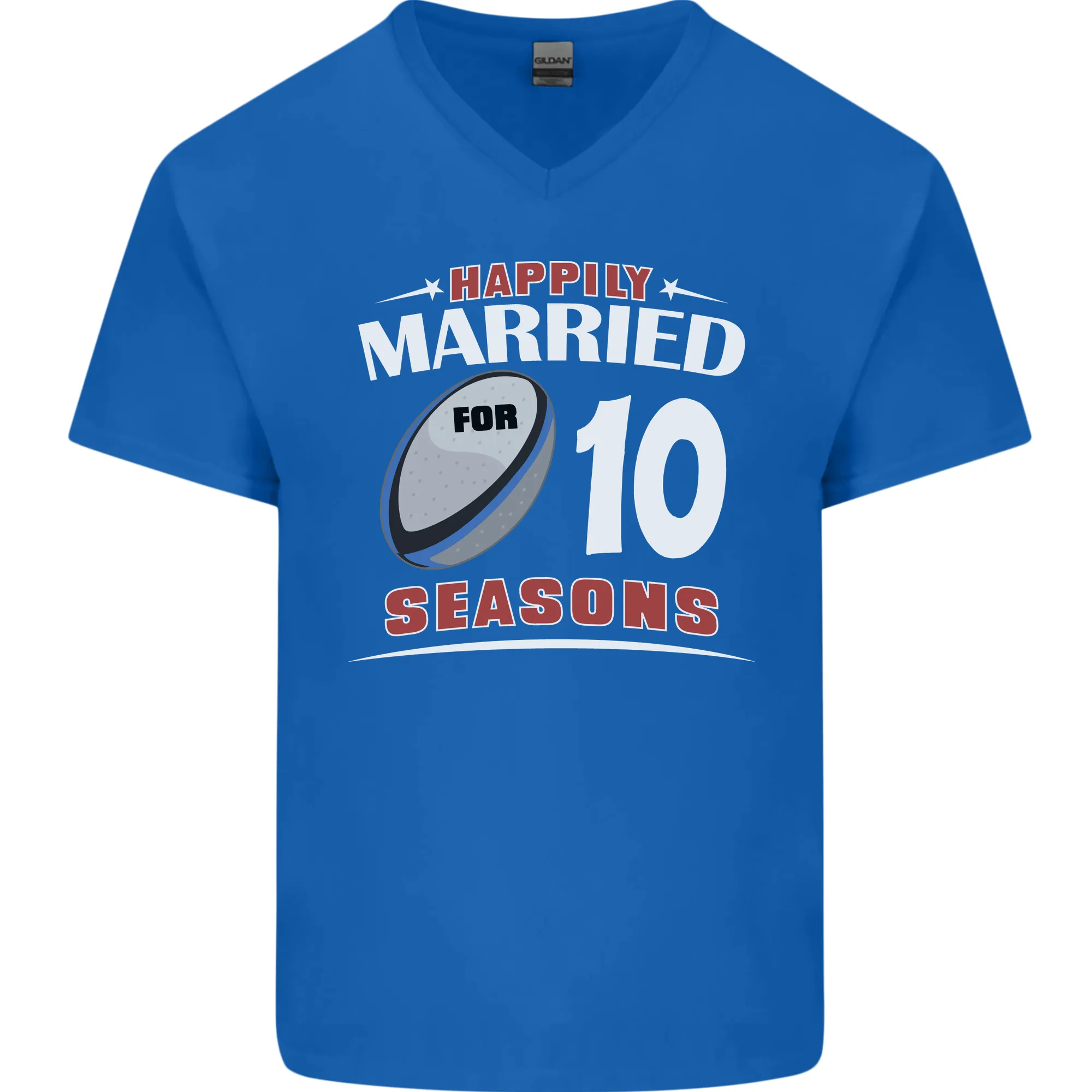 10 Year Wedding Anniversary 10th Rugby Mens V-Neck Cotton T-Shirt