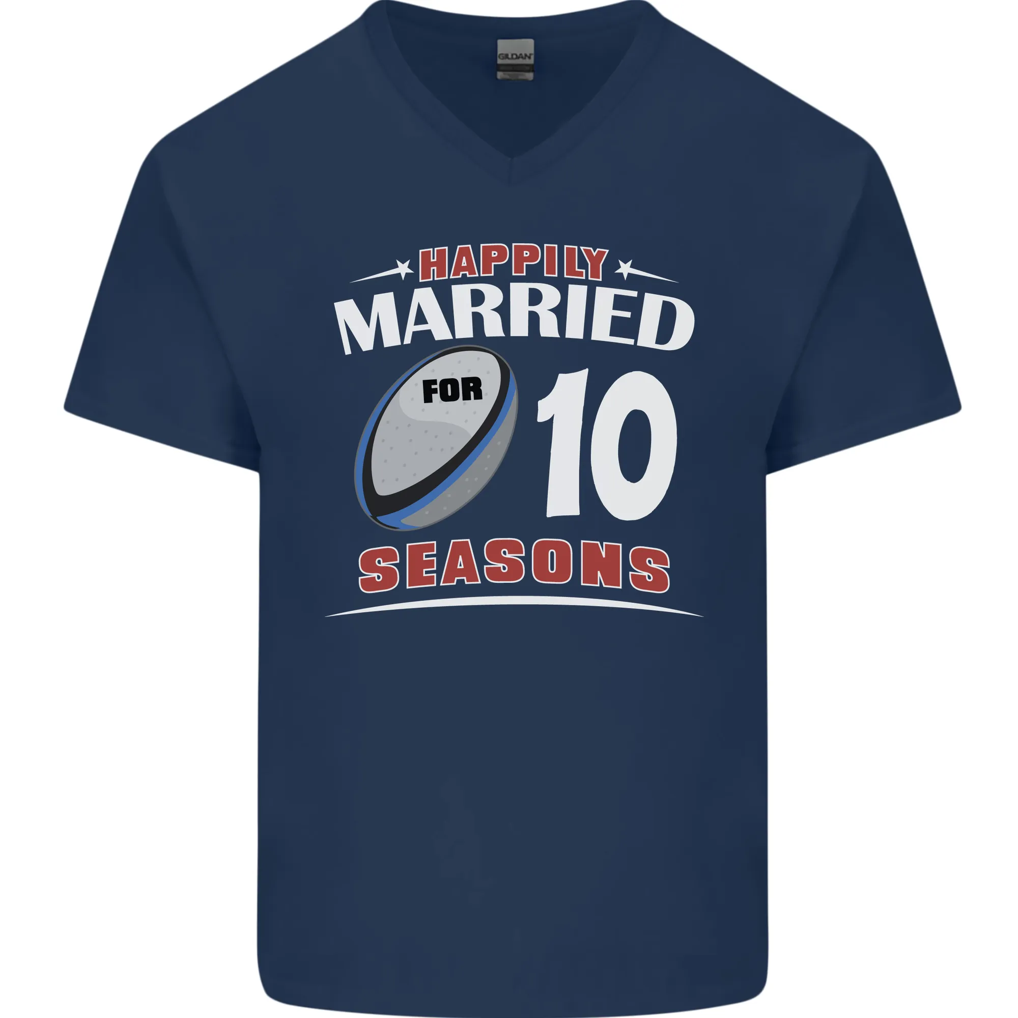 10 Year Wedding Anniversary 10th Rugby Mens V-Neck Cotton T-Shirt