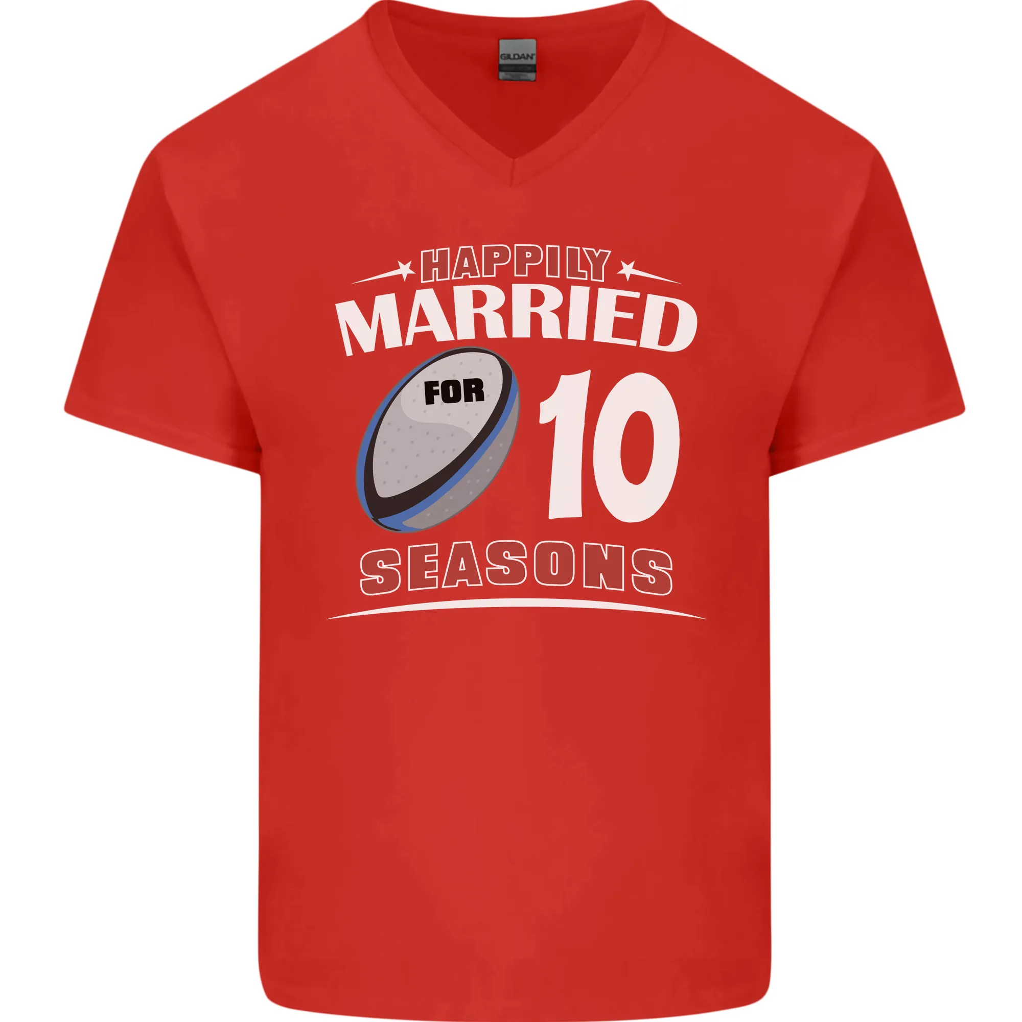 10 Year Wedding Anniversary 10th Rugby Mens V-Neck Cotton T-Shirt