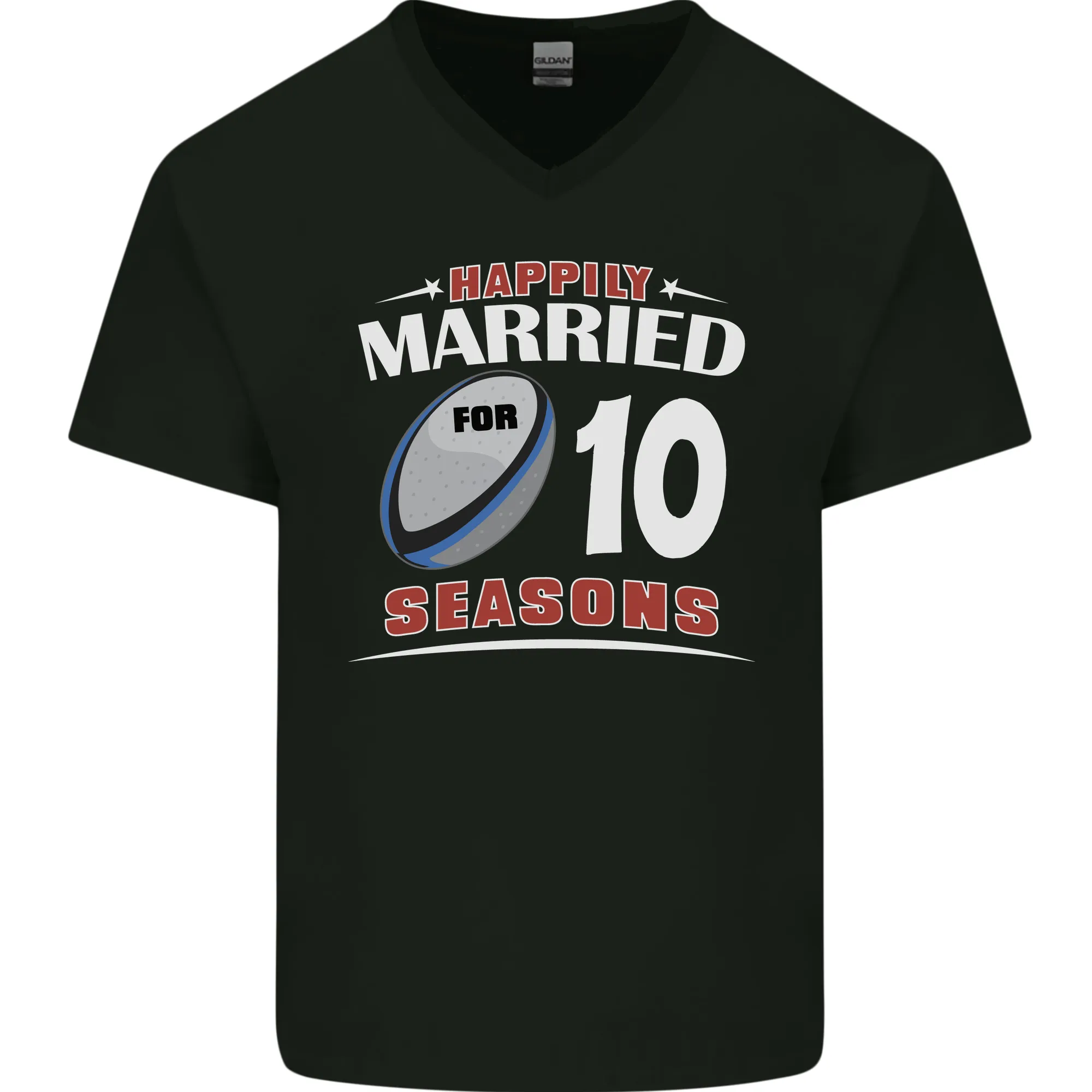 10 Year Wedding Anniversary 10th Rugby Mens V-Neck Cotton T-Shirt