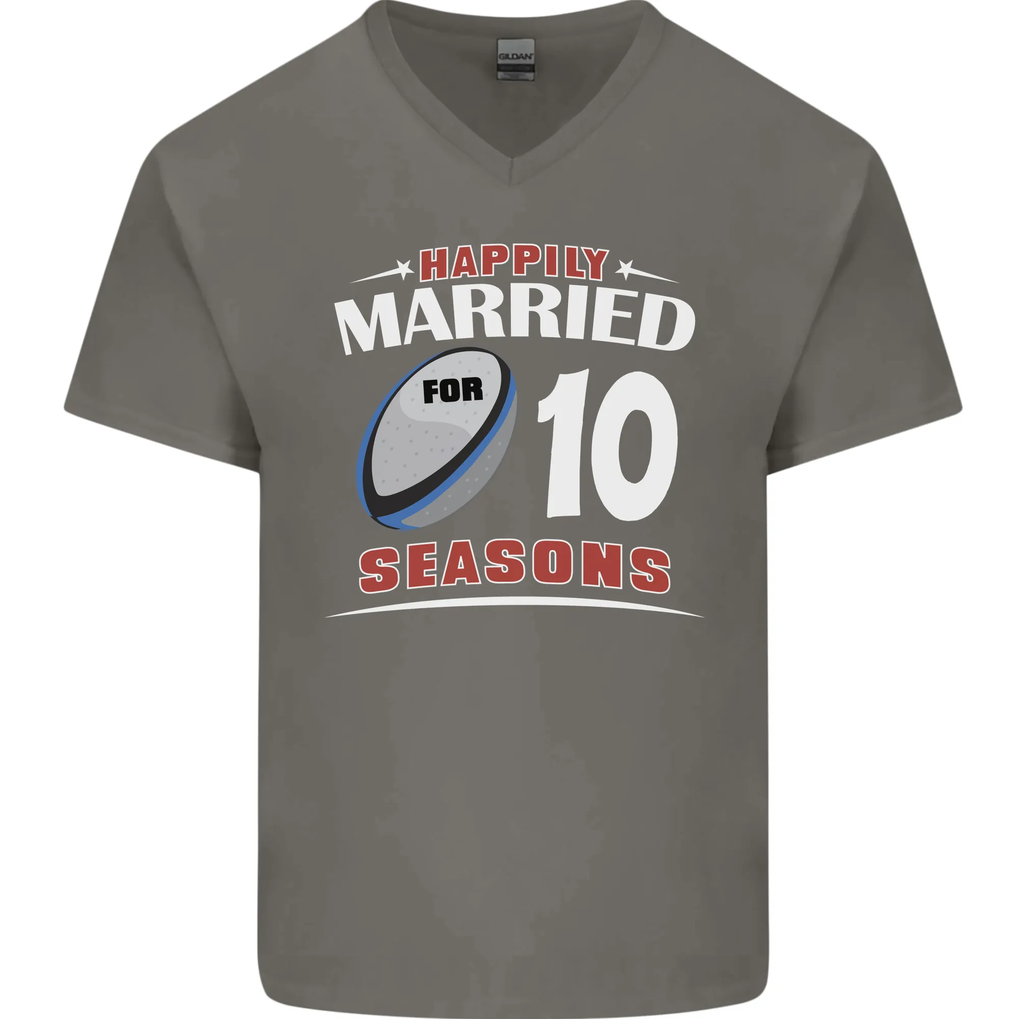 10 Year Wedding Anniversary 10th Rugby Mens V-Neck Cotton T-Shirt