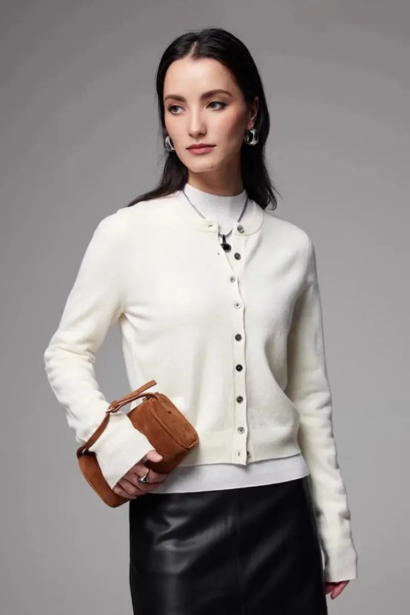 100 Merino Wool Crewneck Cardigan