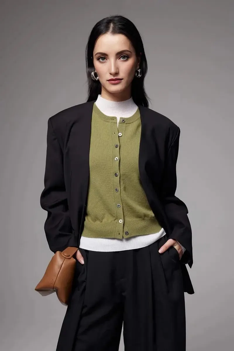 100 Merino Wool Crewneck Cardigan