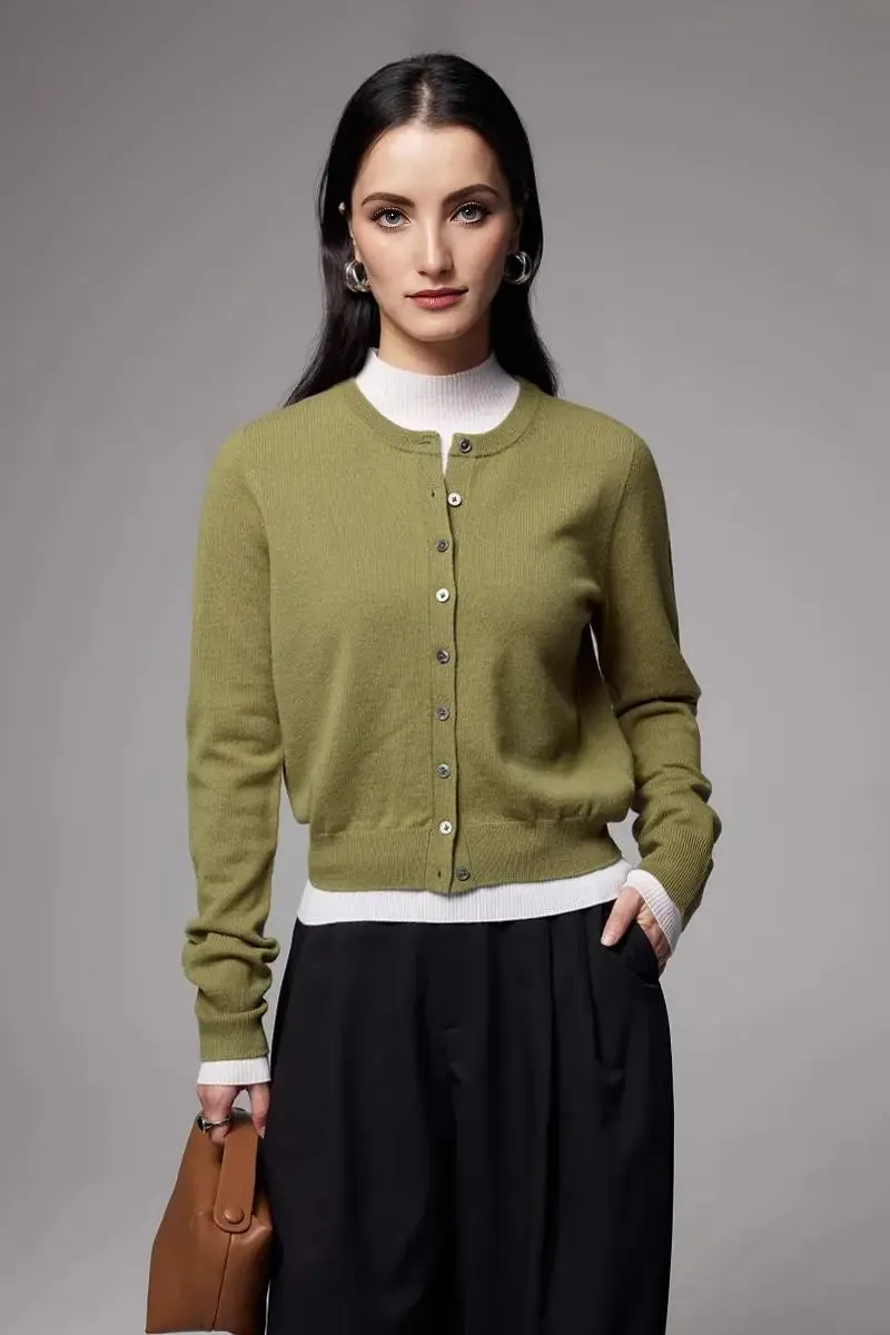 100 Merino Wool Crewneck Cardigan