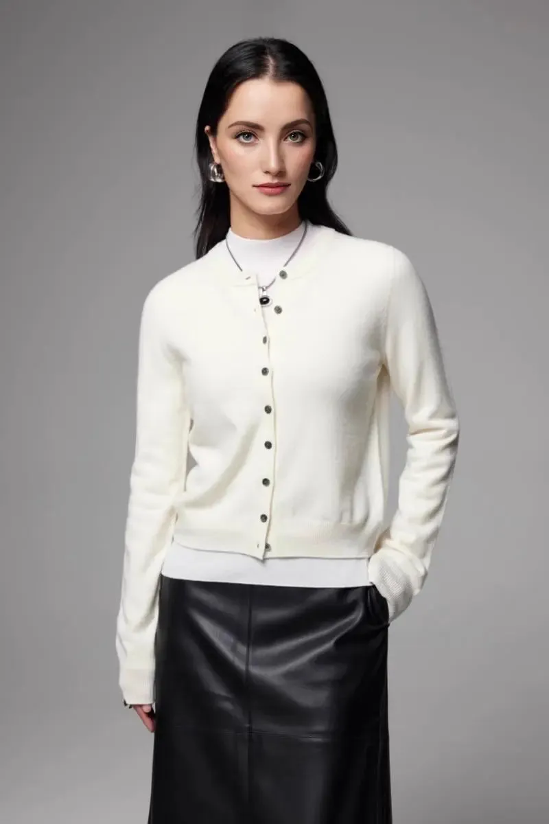 100 Merino Wool Crewneck Cardigan