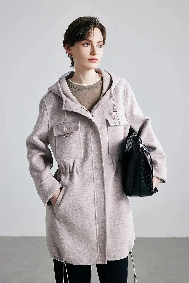 100 Wool Zip Front Double Faced Coat with Hood