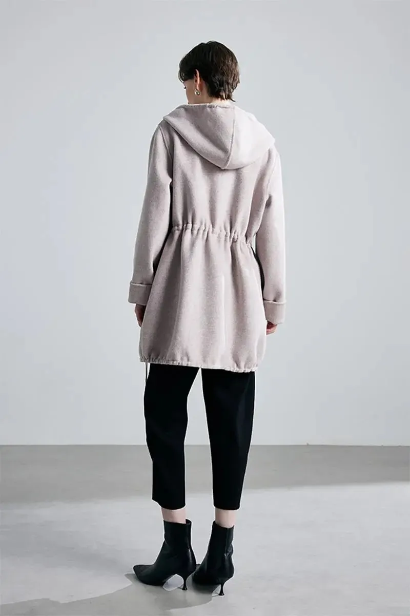 100 Wool Zip Front Double Faced Coat with Hood