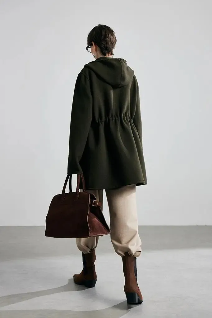 100 Wool Zip Front Double Faced Coat with Hood