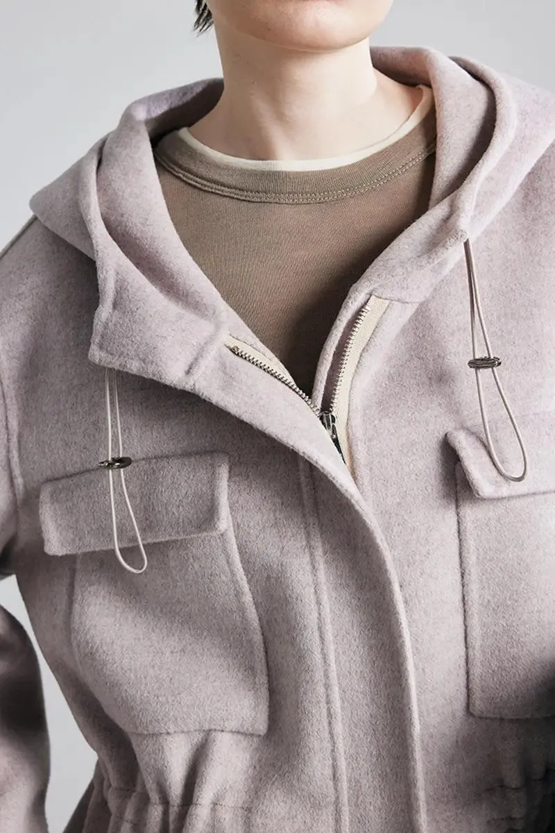 100 Wool Zip Front Double Faced Coat with Hood
