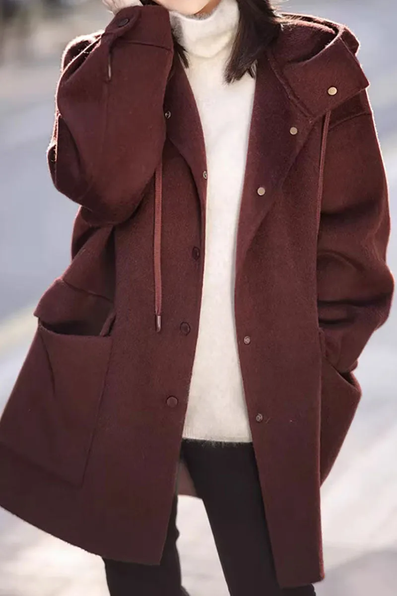 100 Wool Zip Front Double Faced Coat with Hood