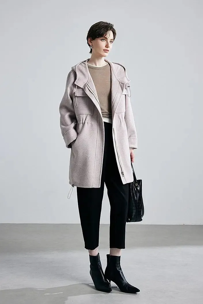 100 Wool Zip Front Double Faced Coat with Hood