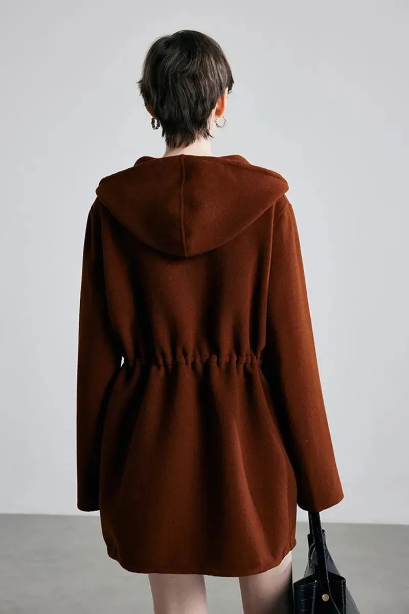 100 Wool Zip Front Double Faced Coat with Hood