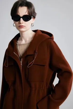 100 Wool Zip Front Double Faced Coat with Hood