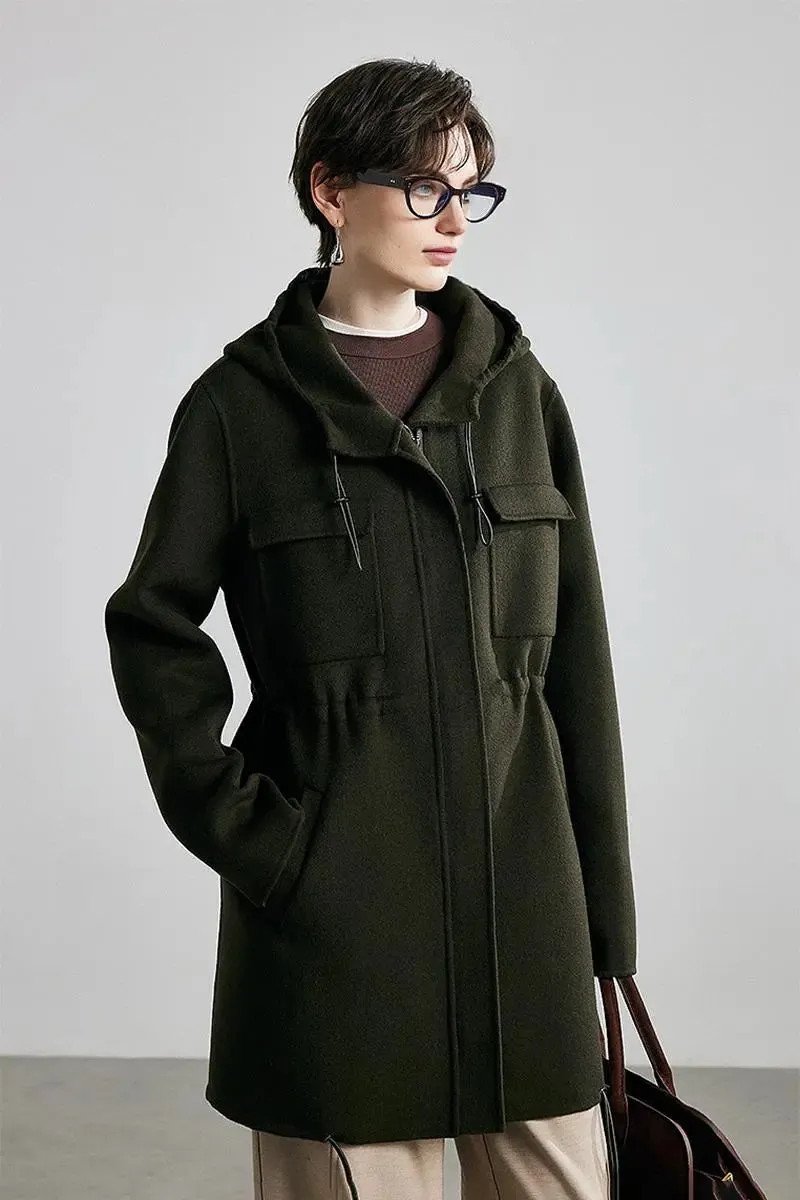 100 Wool Zip Front Double Faced Coat with Hood