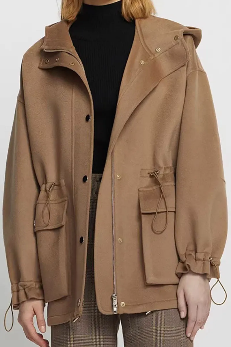 100 Wool Zip Front Double Faced Coat with Hood