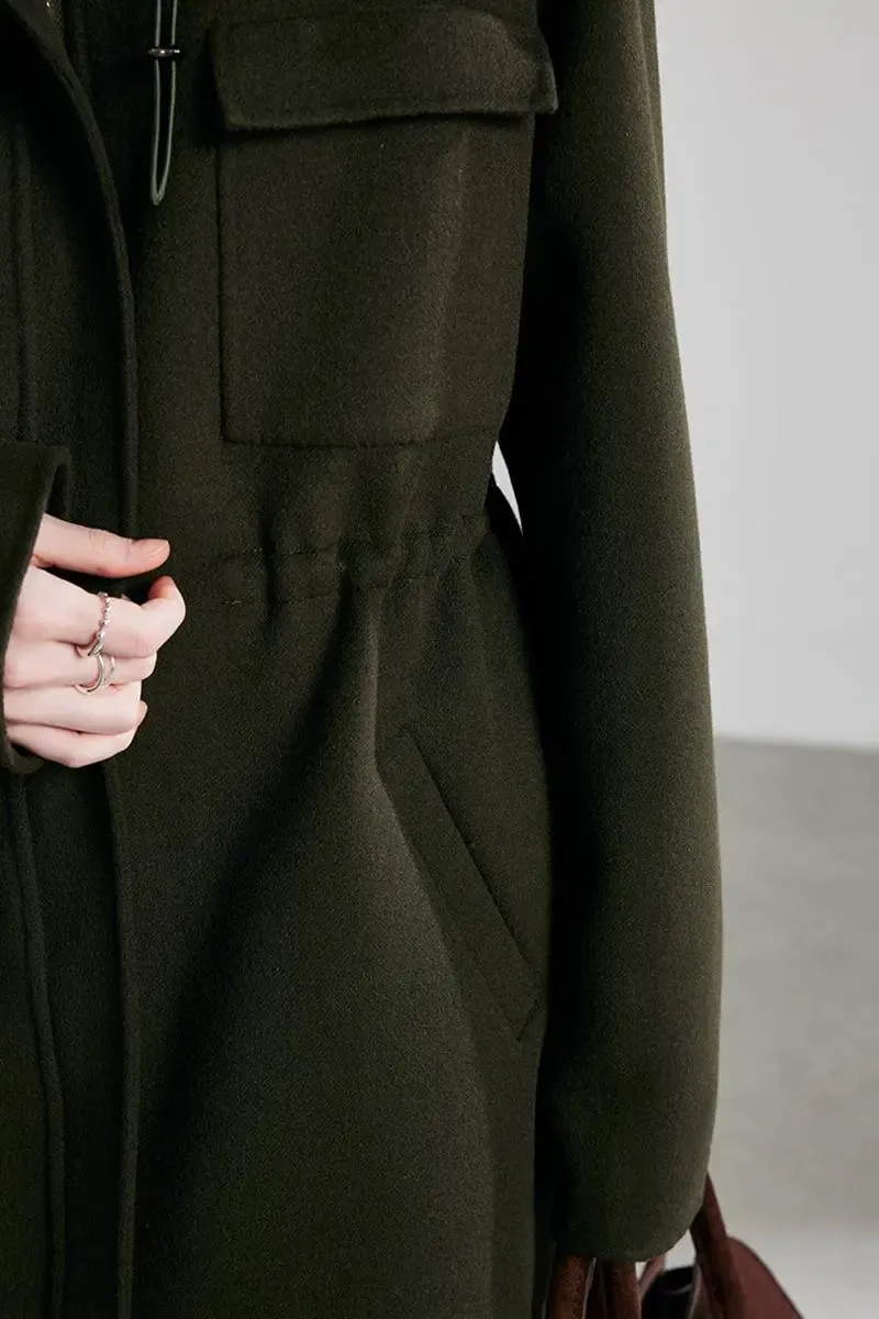 100 Wool Zip Front Double Faced Coat with Hood