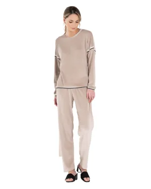 22533 Oatmeal Plush Cotton Velour Lounge Pajamas Set