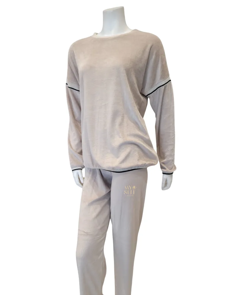 22533 Oatmeal Plush Cotton Velour Lounge Pajamas Set