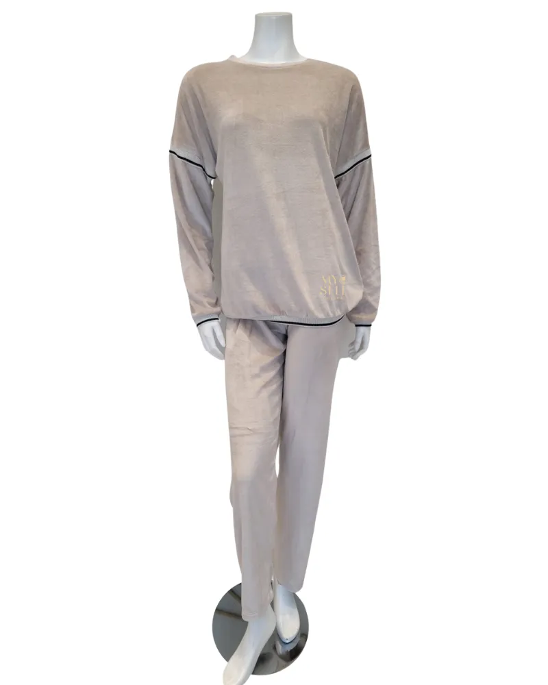 22533 Oatmeal Plush Cotton Velour Lounge Pajamas Set