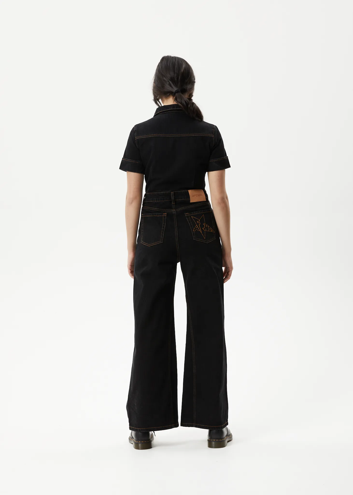 AFENDS Womens Estrella - Organic Denim Flared Leg Jumpsuit - Black