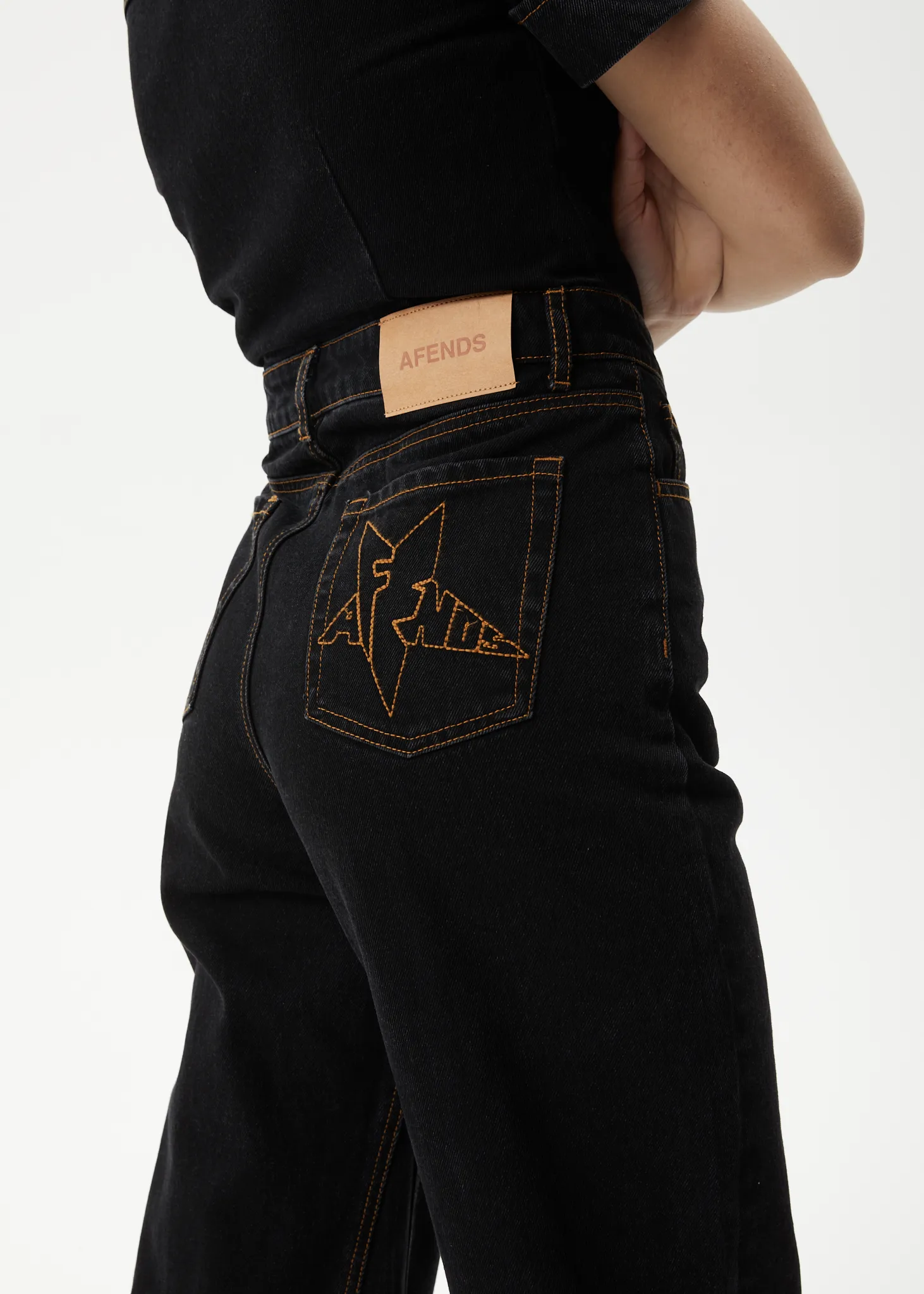 AFENDS Womens Estrella - Organic Denim Flared Leg Jumpsuit - Black