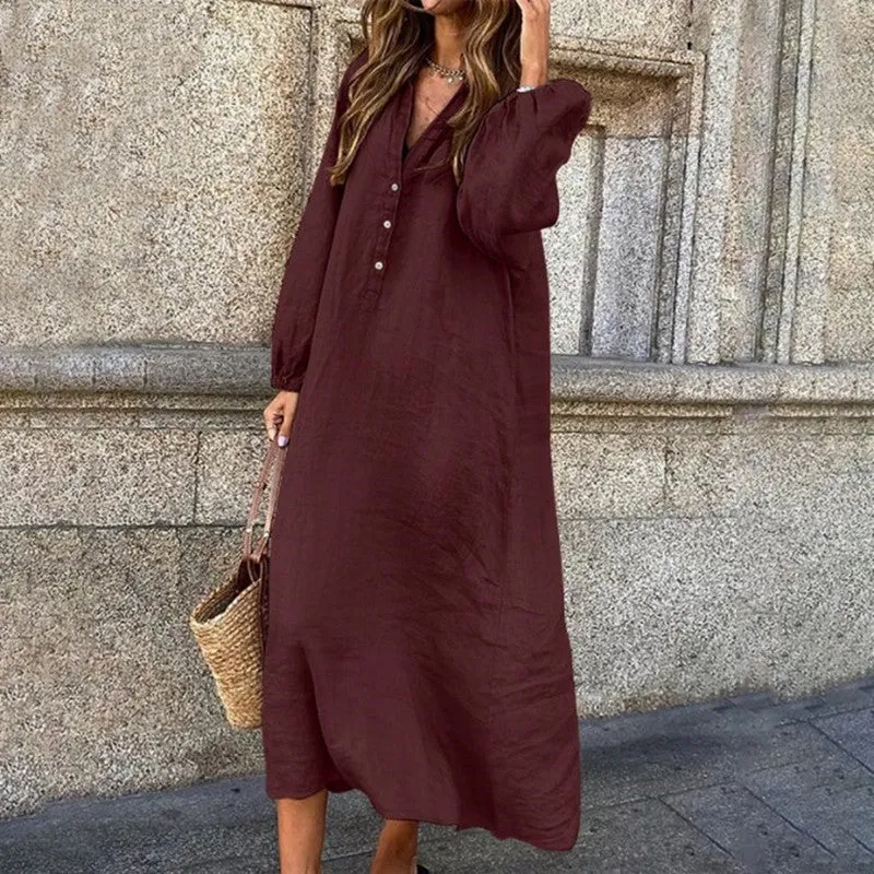 And Linen Solid Color Long Sleeve Dresses