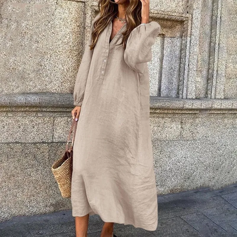 And Linen Solid Color Long Sleeve Dresses