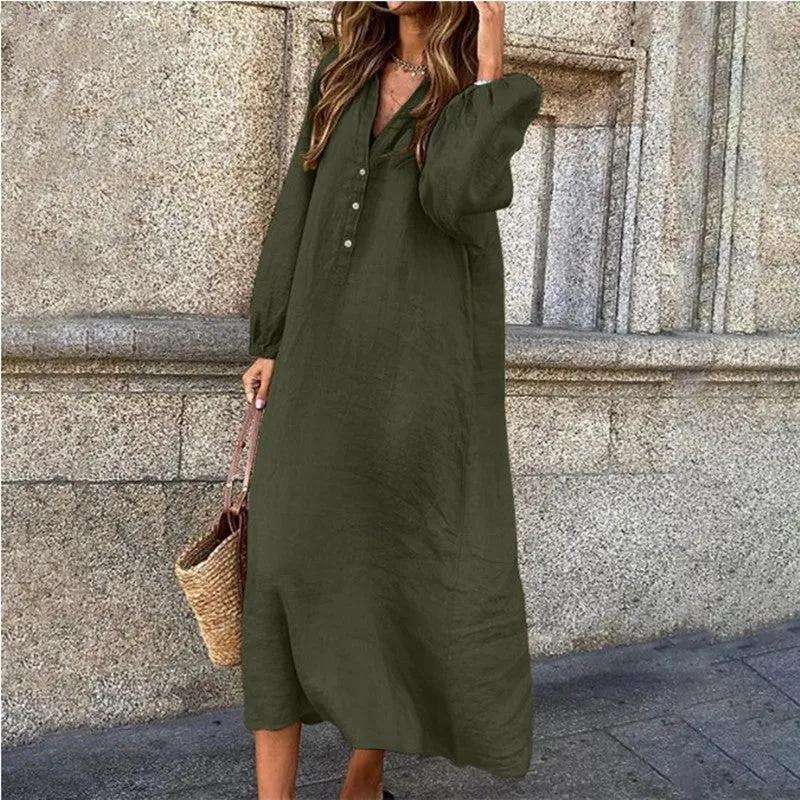 And Linen Solid Color Long Sleeve Dresses