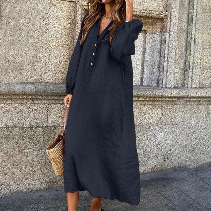 And Linen Solid Color Long Sleeve Dresses