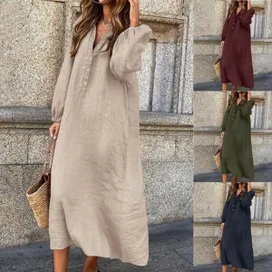 And Linen Solid Color Long Sleeve Dresses