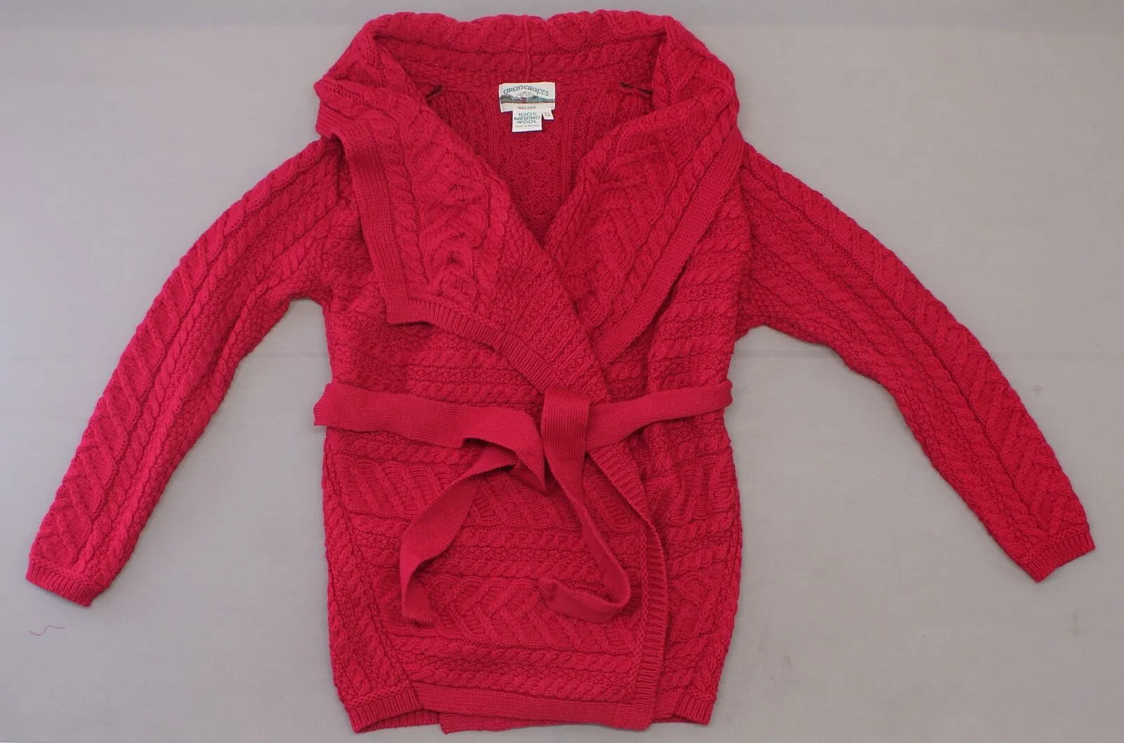 Aran Craft Women's Merino Wool Cardigan with Waterfall Neckline. A290440