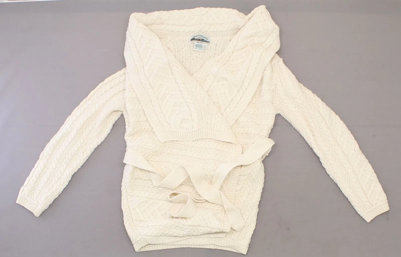 Aran Craft Women's Merino Wool Cardigan with Waterfall Neckline. A290440