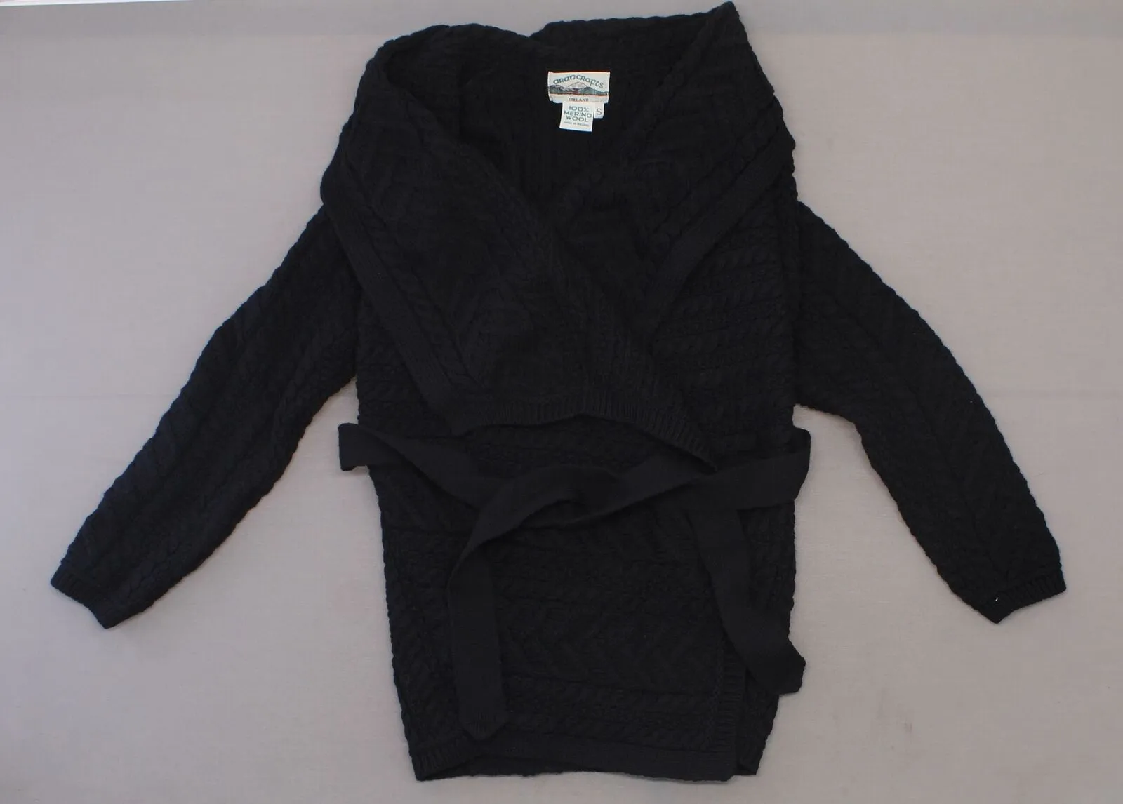 Aran Craft Women's Merino Wool Cardigan with Waterfall Neckline. A290440