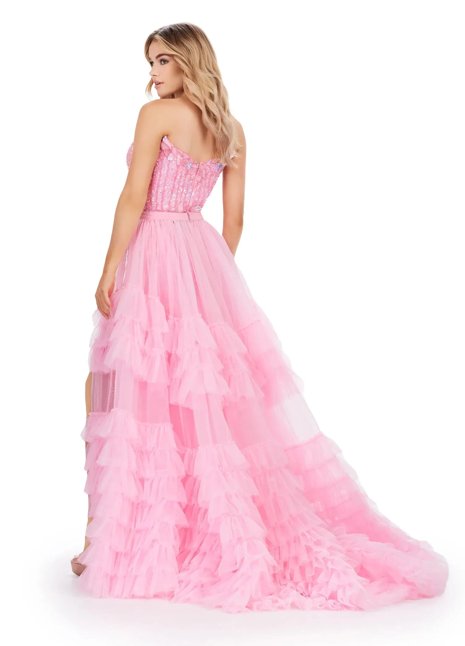Ashley Lauren 11602 Size 12 Black Ruffle Tulle Detachable Overskirt Layer Ruffle Pageant Skirt Train Formal