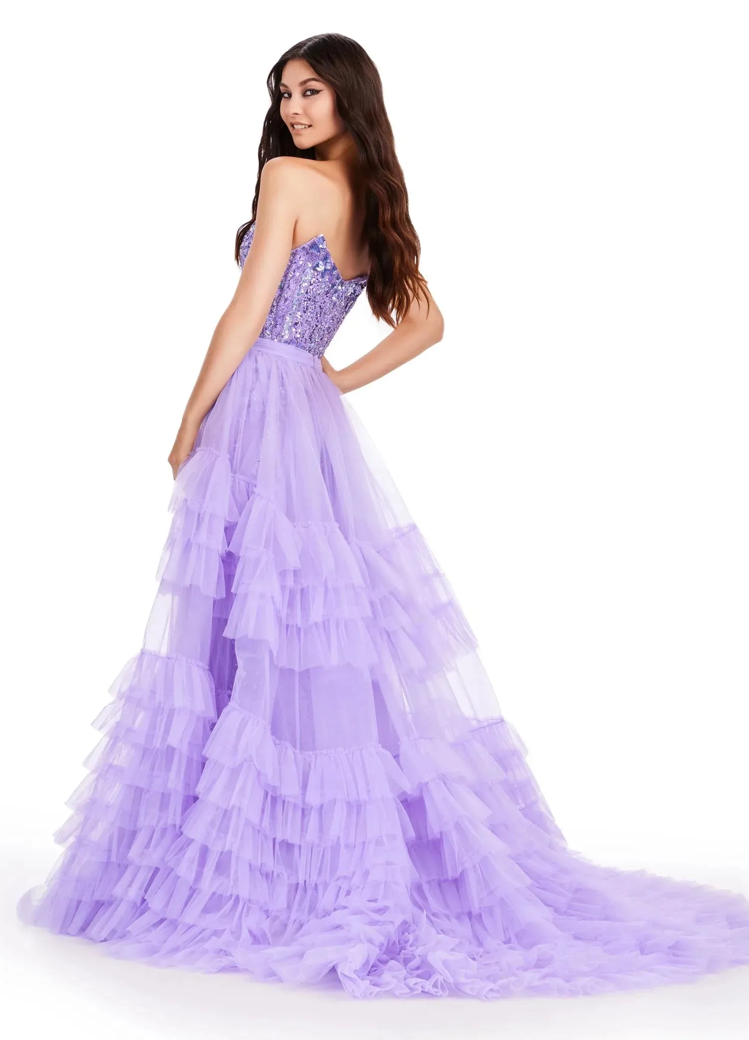 Ashley Lauren 11602 Size 12 Black Ruffle Tulle Detachable Overskirt Layer Ruffle Pageant Skirt Train Formal