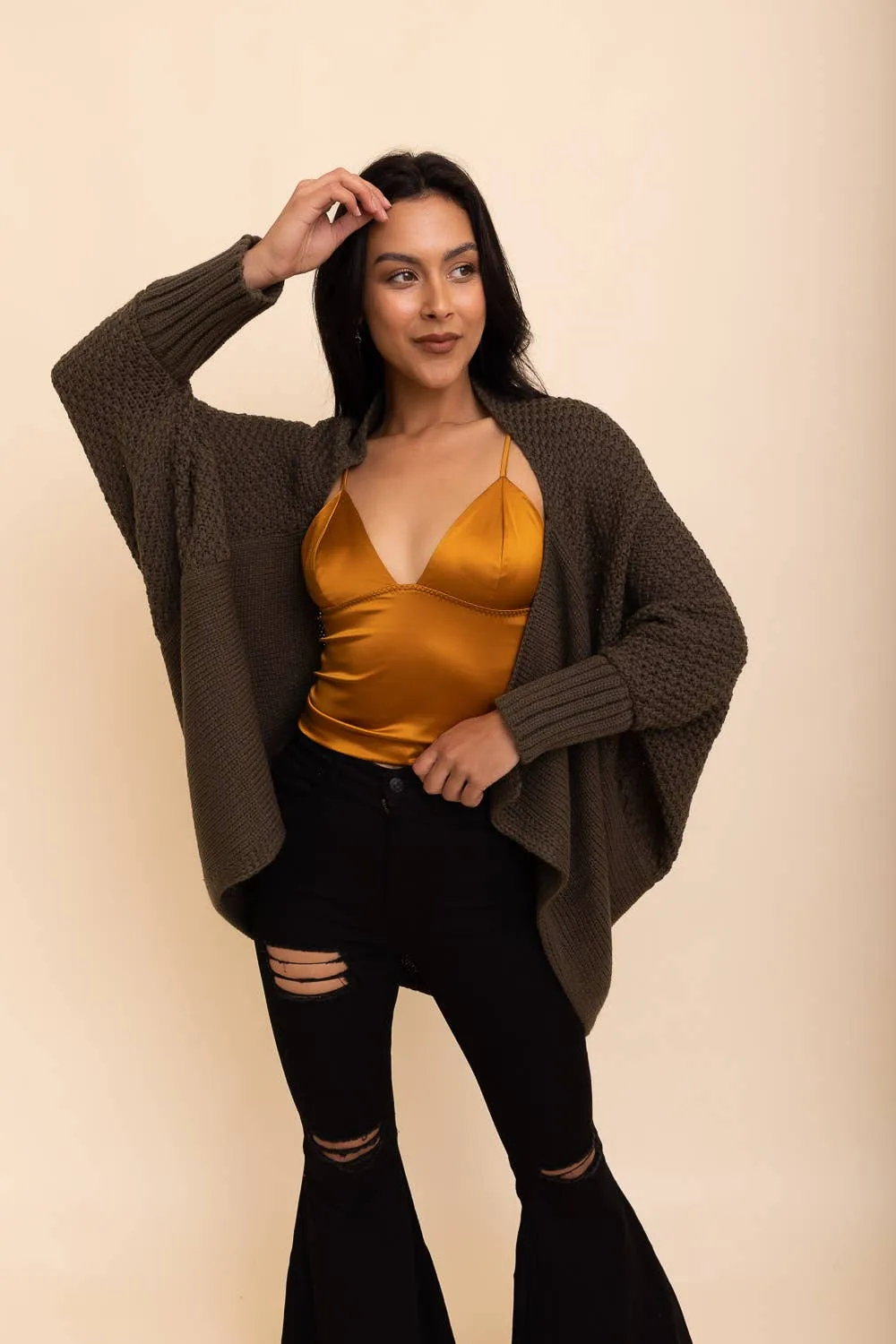 Bat Sleeve Knit Cardigan Olive *