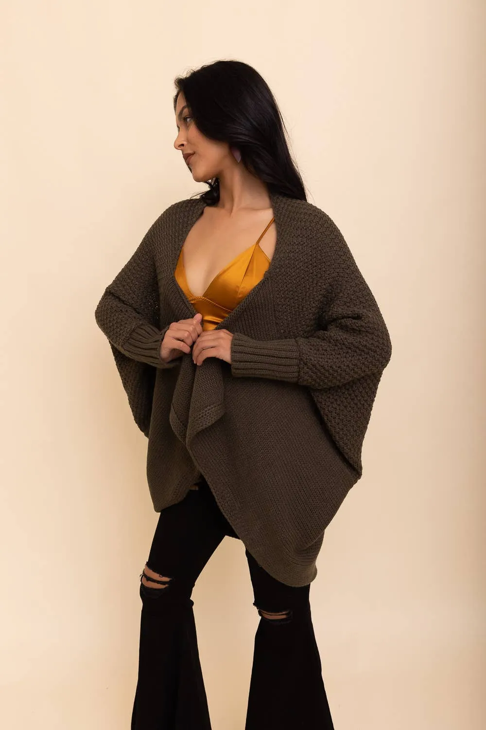 Bat Sleeve Knit Cardigan Olive *