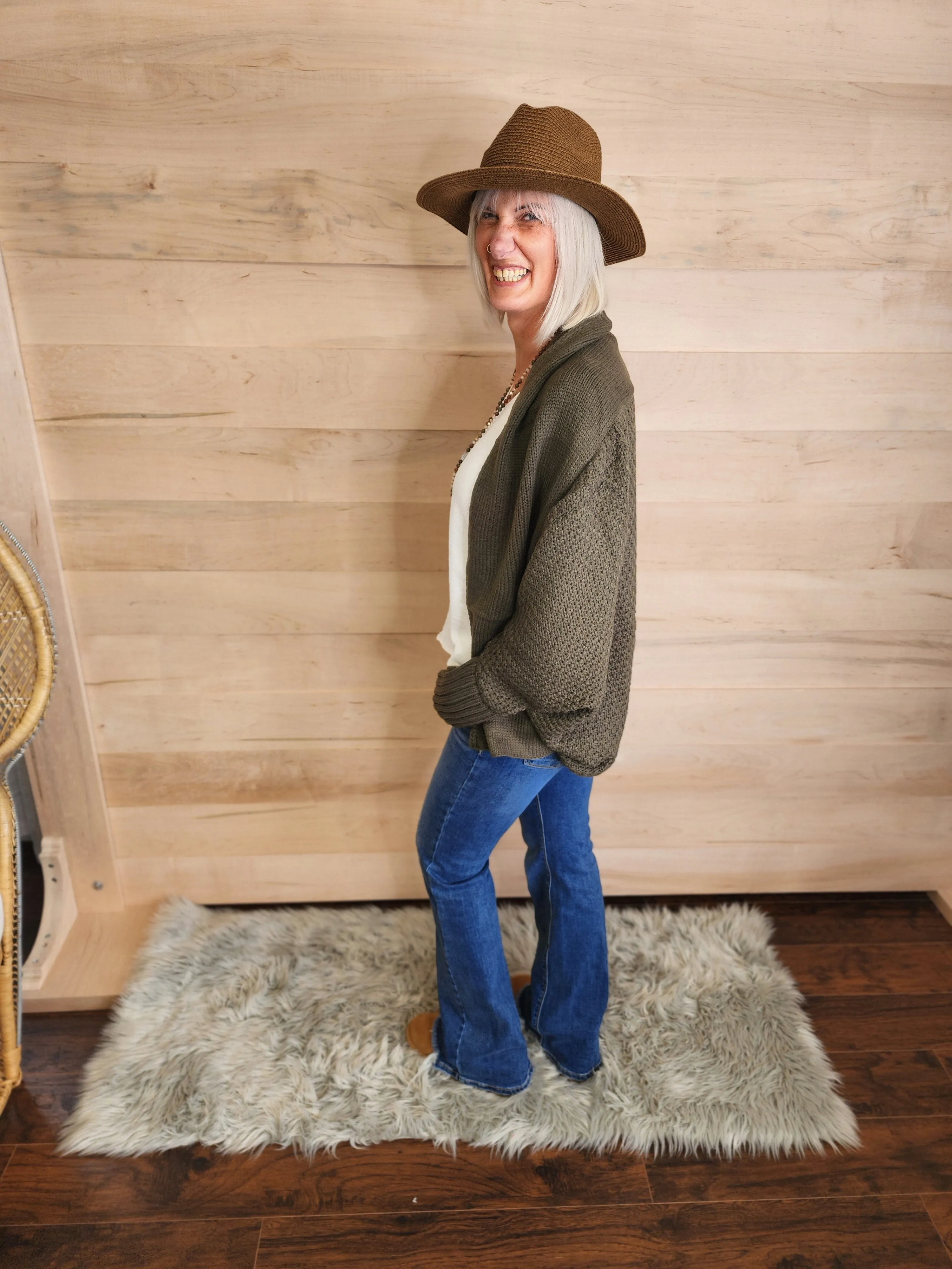 Bat Sleeve Knit Cardigan Olive *
