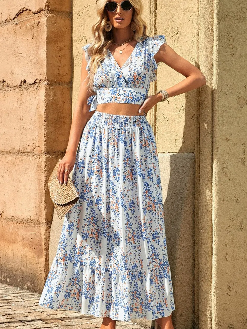 Beach-Ready Floral Print Two-Piece Set