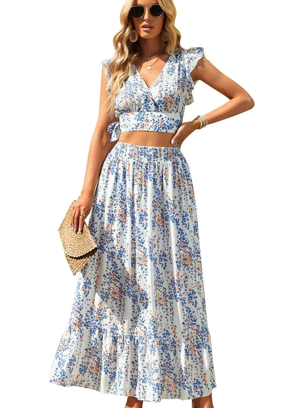 Beach-Ready Floral Print Two-Piece Set
