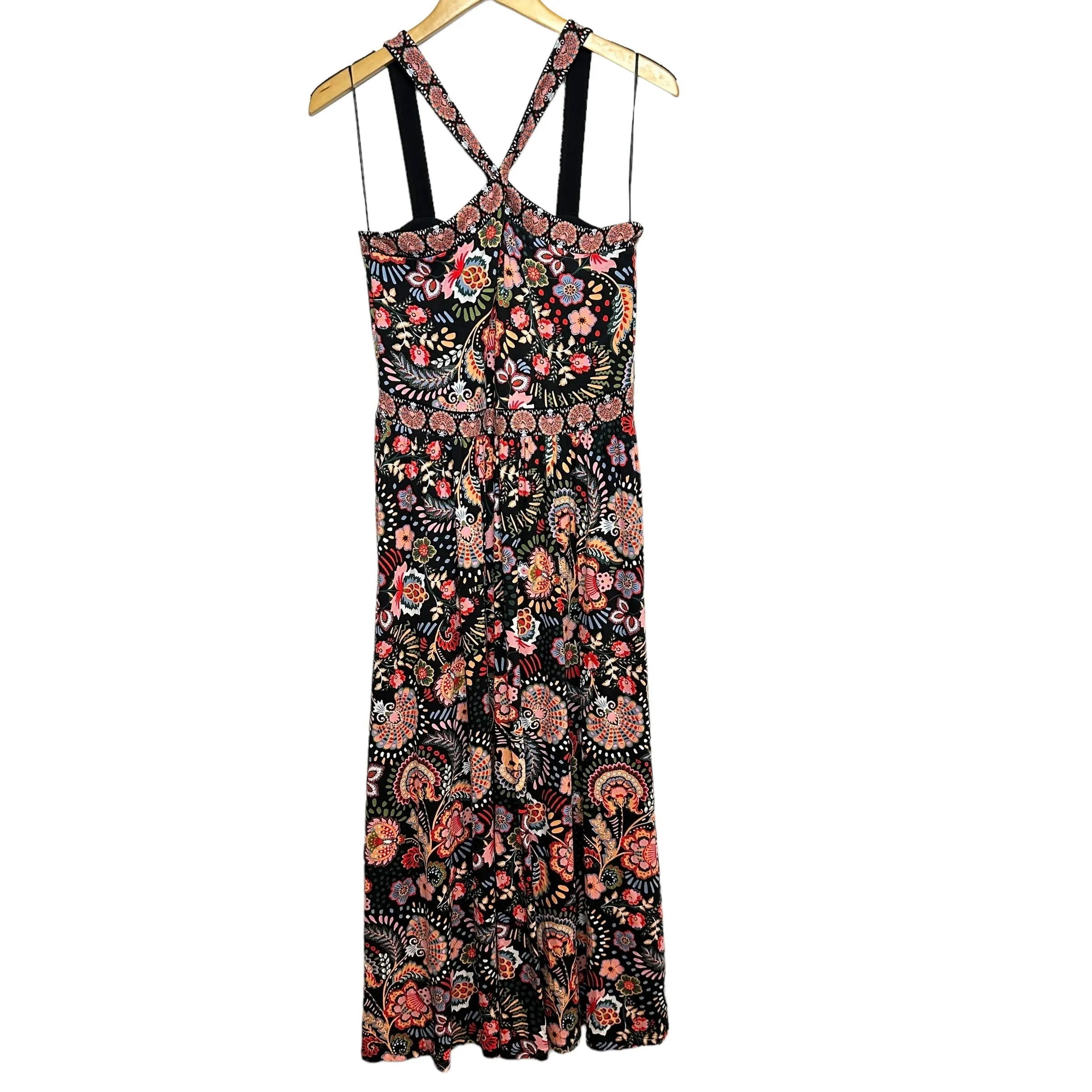 Boden Halter Neck Maxi Dress Floral Black Meadow Stretch Jersey 6