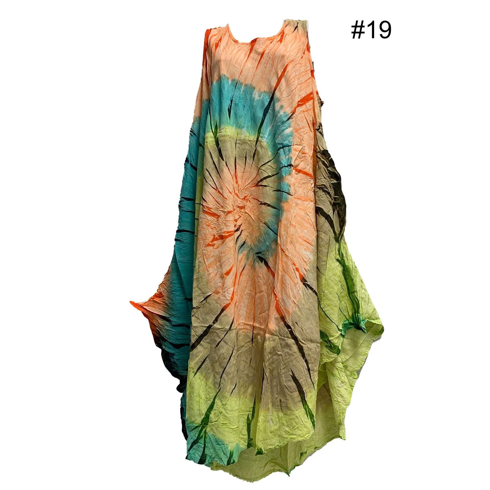 Boho Women's Plus Size Tie Dye Two Pocket Caftan Stonewashed Patio House Dress Sundress