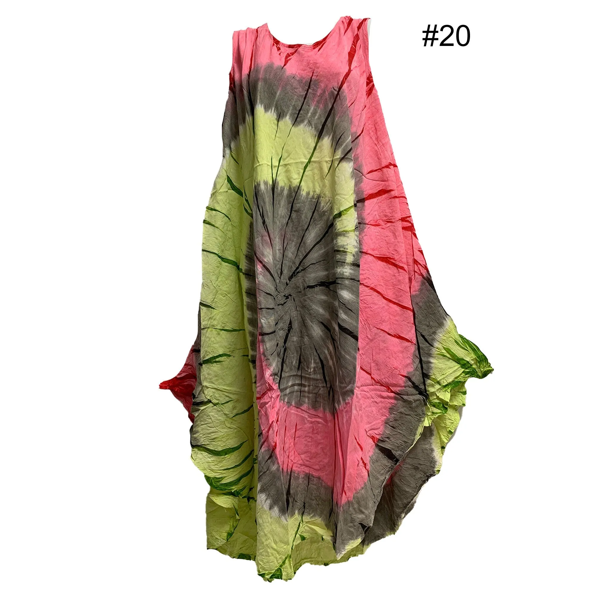 Boho Women's Plus Size Tie Dye Two Pocket Caftan Stonewashed Patio House Dress Sundress