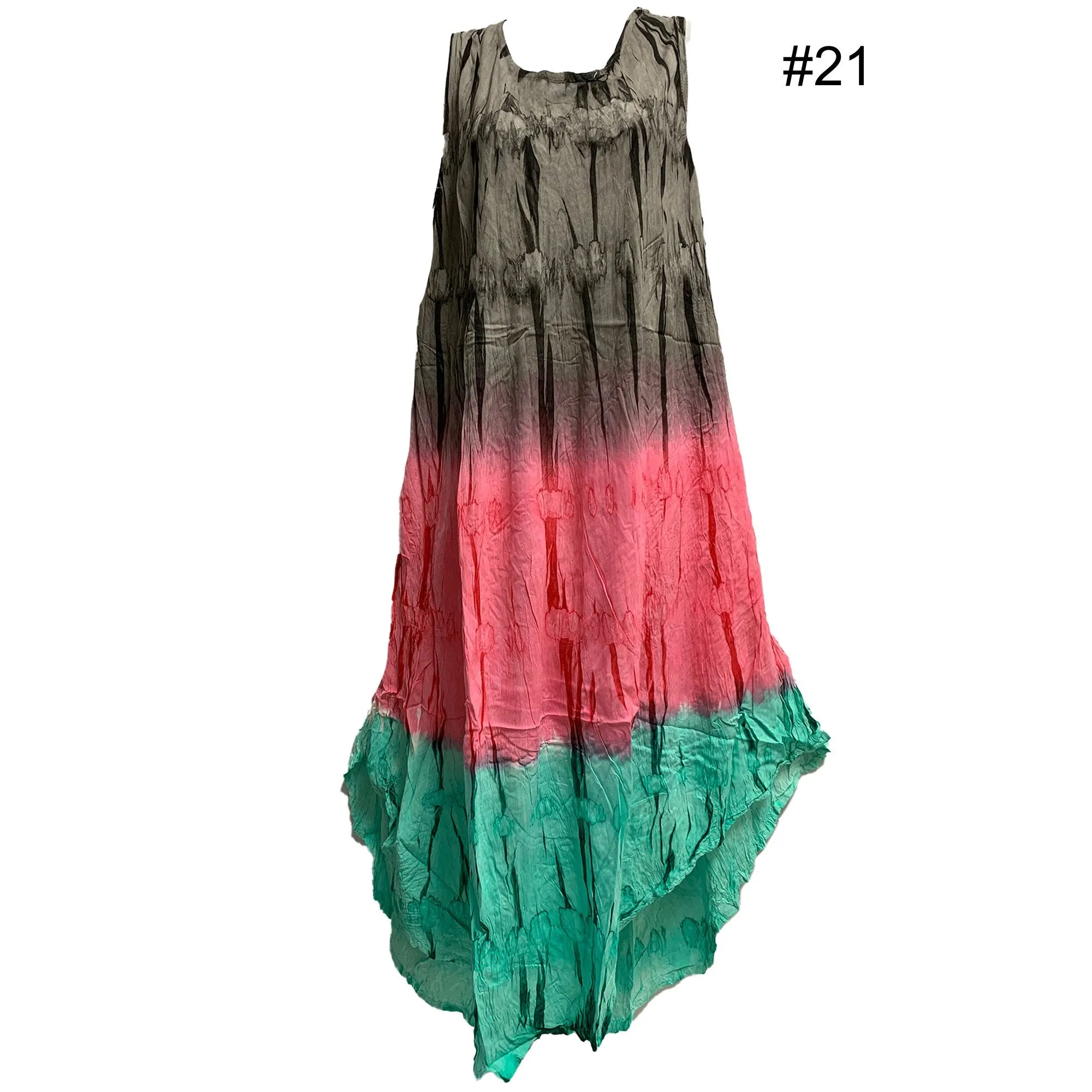 Boho Women's Plus Size Tie Dye Two Pocket Caftan Stonewashed Patio House Dress Sundress