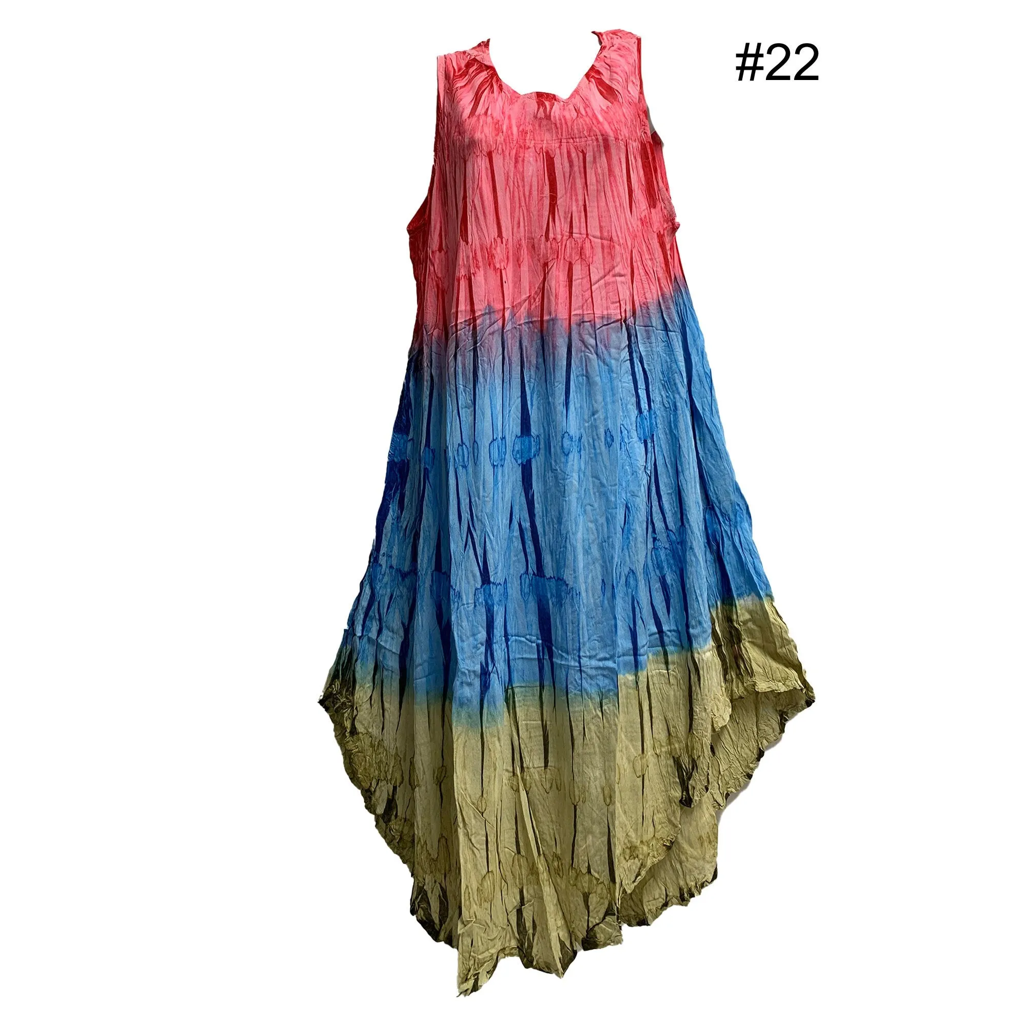 Boho Women's Plus Size Tie Dye Two Pocket Caftan Stonewashed Patio House Dress Sundress