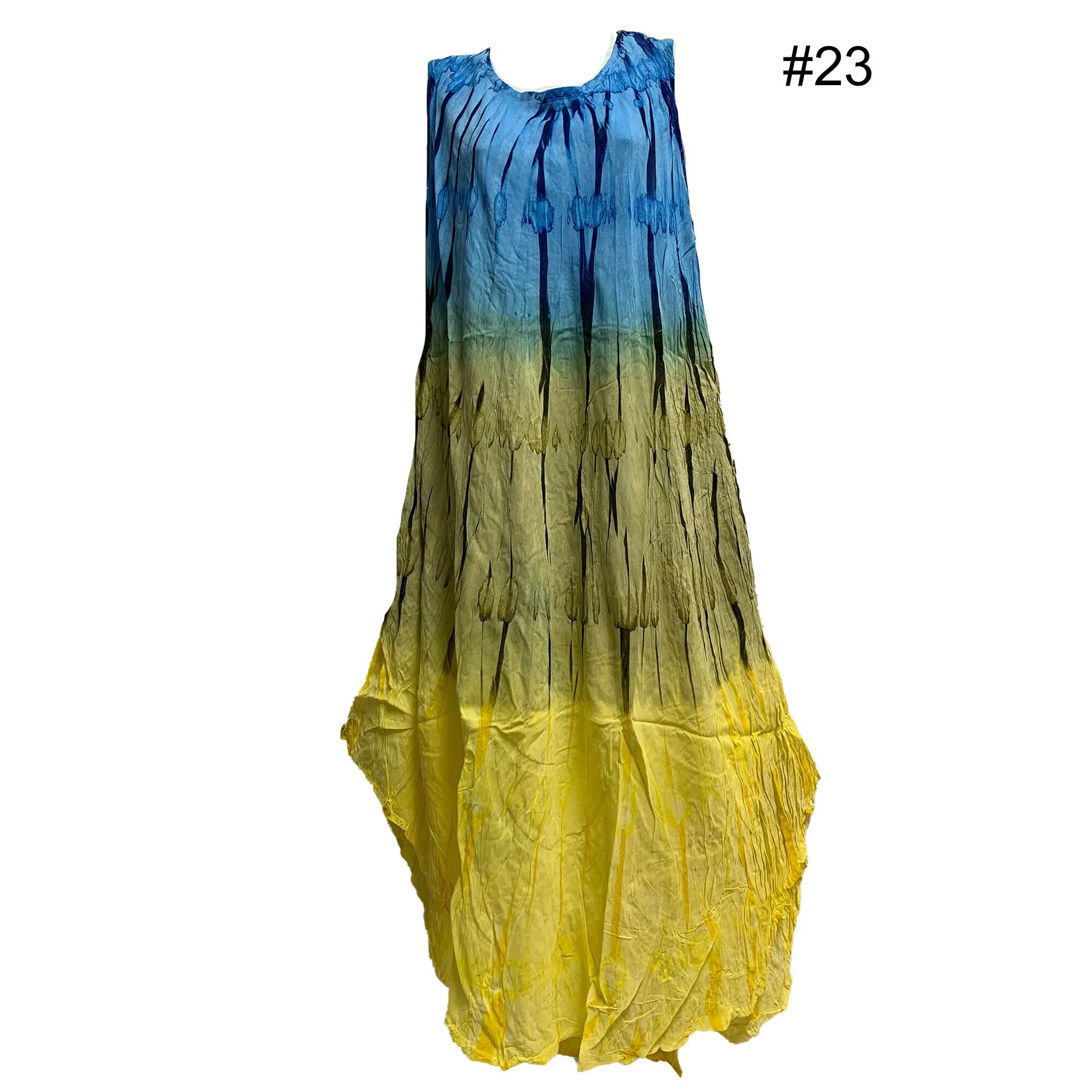 Boho Women's Plus Size Tie Dye Two Pocket Caftan Stonewashed Patio House Dress Sundress