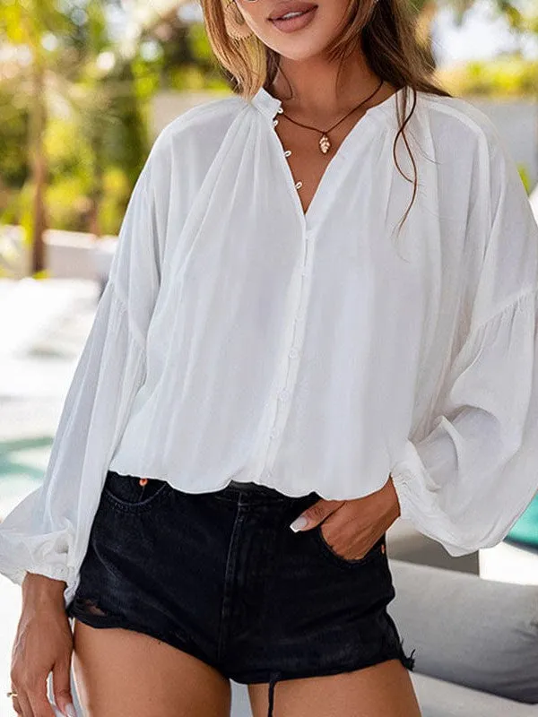 Button-Down Balloon Sleeve Top