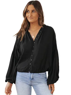 Button-Down Balloon Sleeve Top