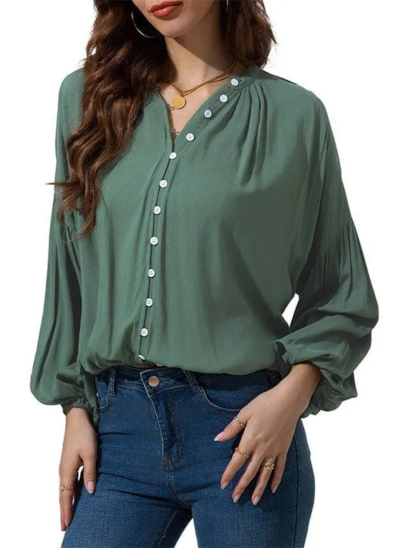 Button-Down Balloon Sleeve Top